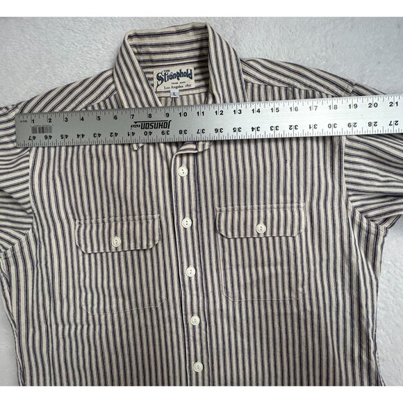 The Stronghold Mens Striped Button-Up Shirt Large Long Sleeve Blue white Pockets - Picture 6 of 7